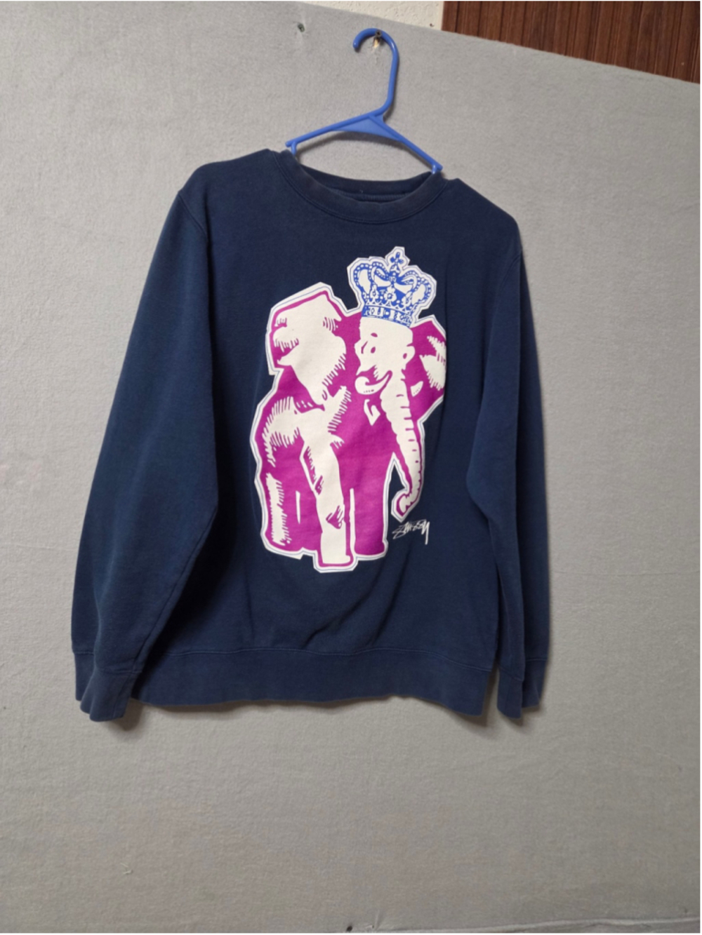 Men's Stussy Elephant Graphic Sweatshirt Medium Blue Pink